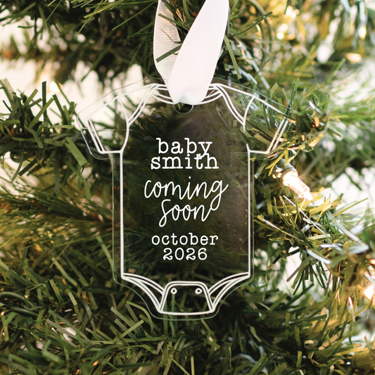 Custom Baby Onesie Announcement Ornament: More the Merrier