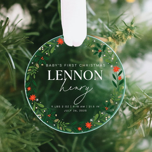 Custom Clear Acrylic Baby's First Christmas Ornament 2025