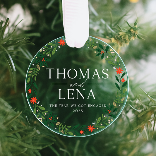 Custom First Christmas Engaged Round Acrylic Ornament