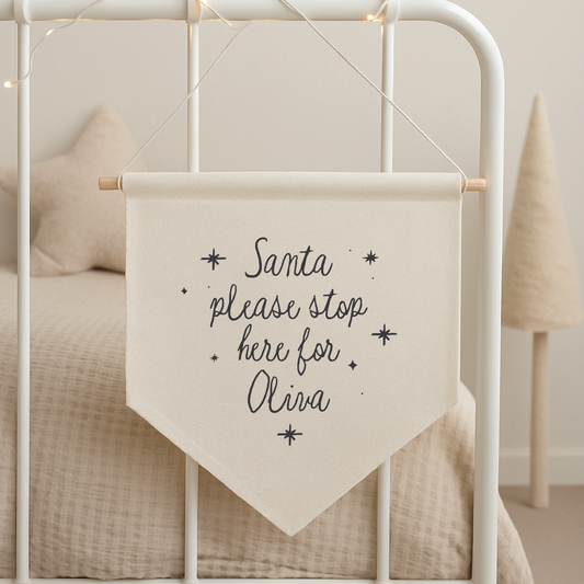 Custom Santa Please Stop Here Canvas Banner