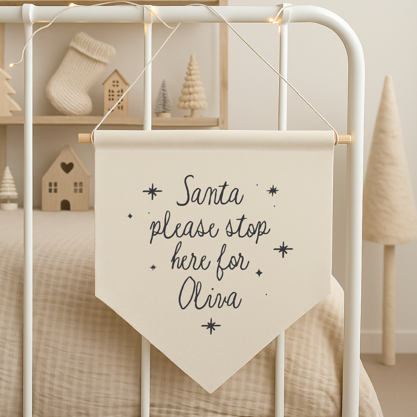 Custom Santa Please Stop Here Canvas Banner