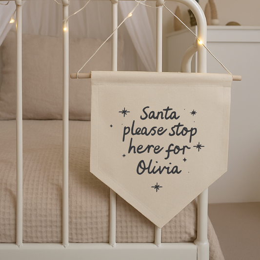 Custom Santa Please Stop Here Canvas Banner