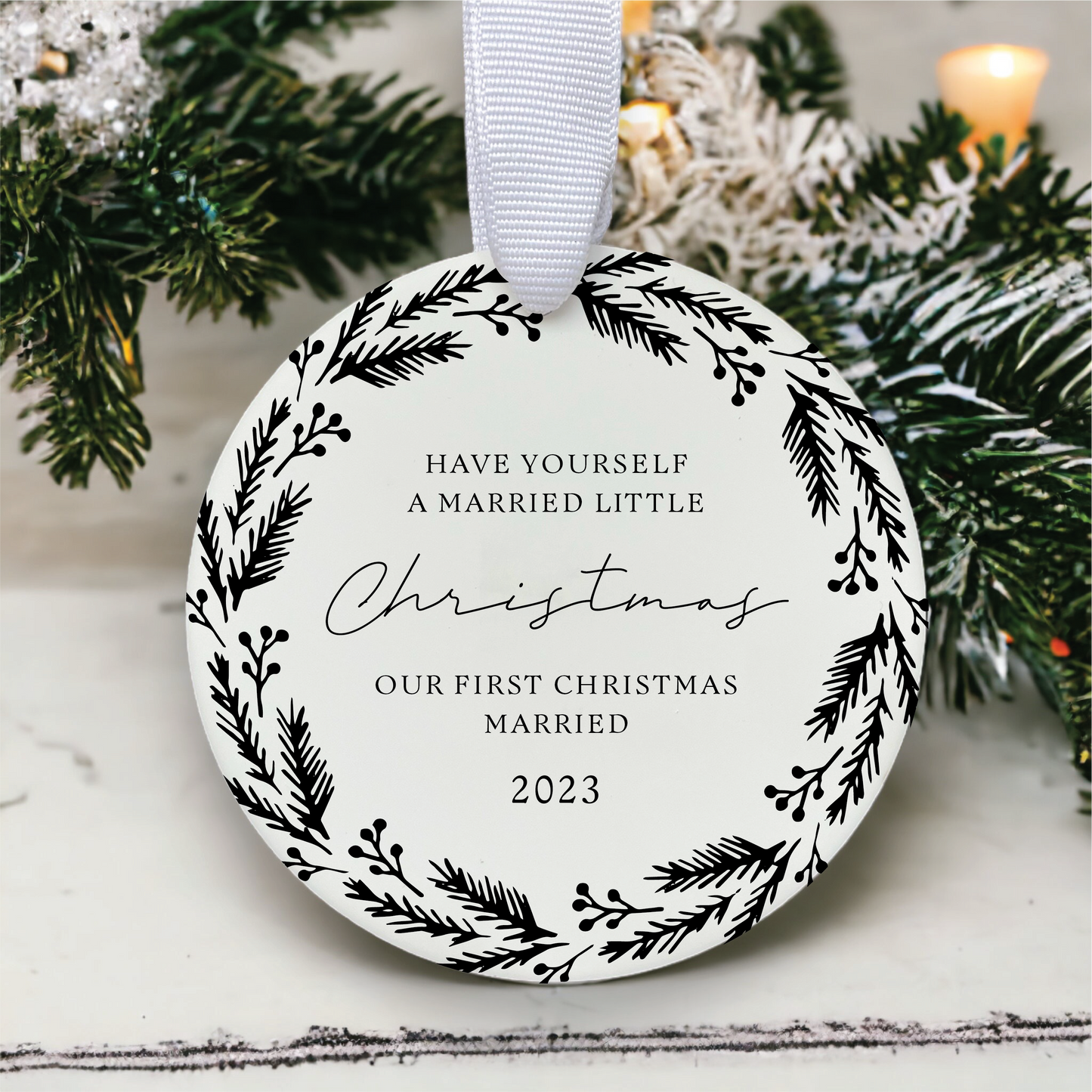 Generic Our First Christmas Married 2023 Ornament | Custom Newlywed Christmas Ornament | Mr and Mrs | Wedding Christmas Gift | Clear Glass Ornament