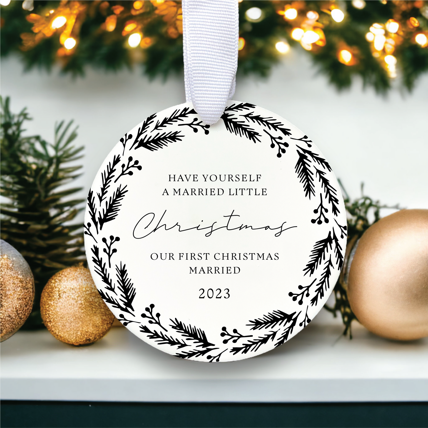 Generic Our First Christmas Married 2023 Ornament | Custom Newlywed Christmas Ornament | Mr and Mrs | Wedding Christmas Gift | Clear Glass Ornament