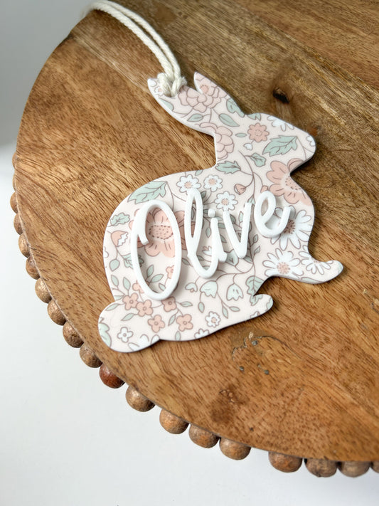 Floral Easter Basket Bunny Tag