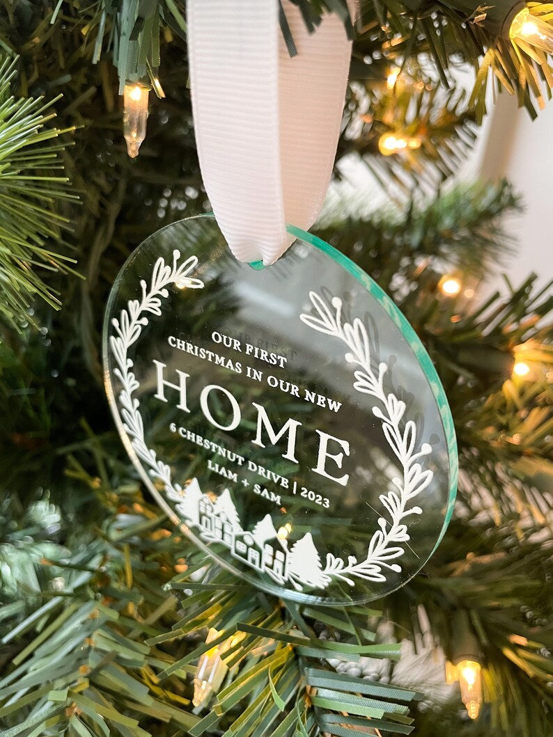 Clear First Christmas in our New Home Ornament 2023 | New Homeowner Gift | Real Estate Gift | Housewarming Gift