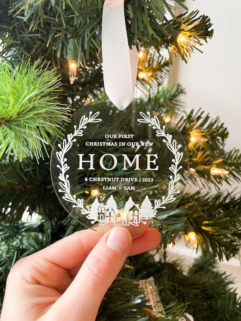 Clear First Christmas in our New Home Ornament 2023 | New Homeowner Gift | Real Estate Gift | Housewarming Gift