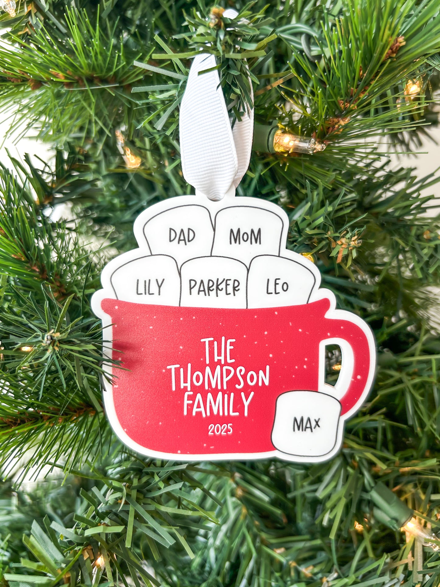 Personalized Hot Chocolate Marshmallow Family Name Ornament