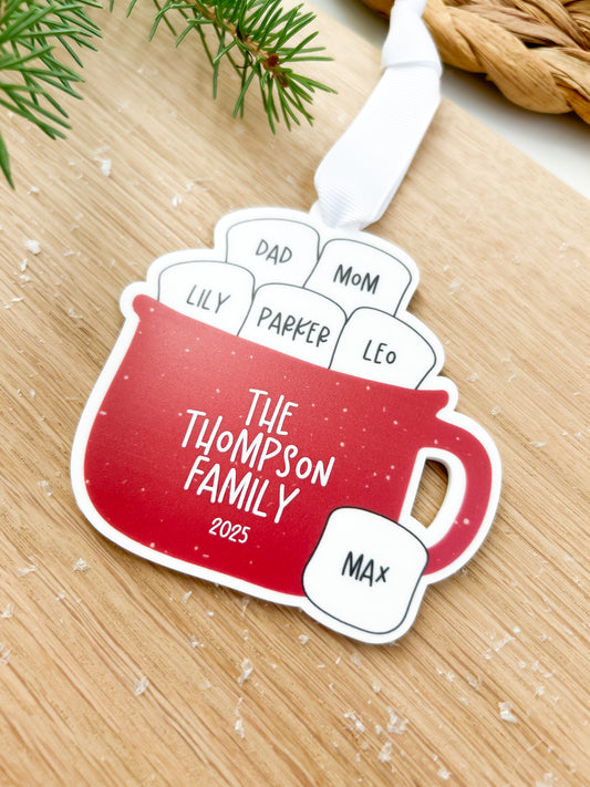 Personalized Hot Chocolate Marshmallow Family Name Ornament