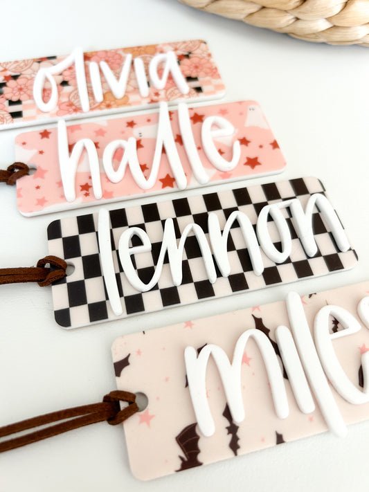 Checkered Halloween Pattern Basket Tag