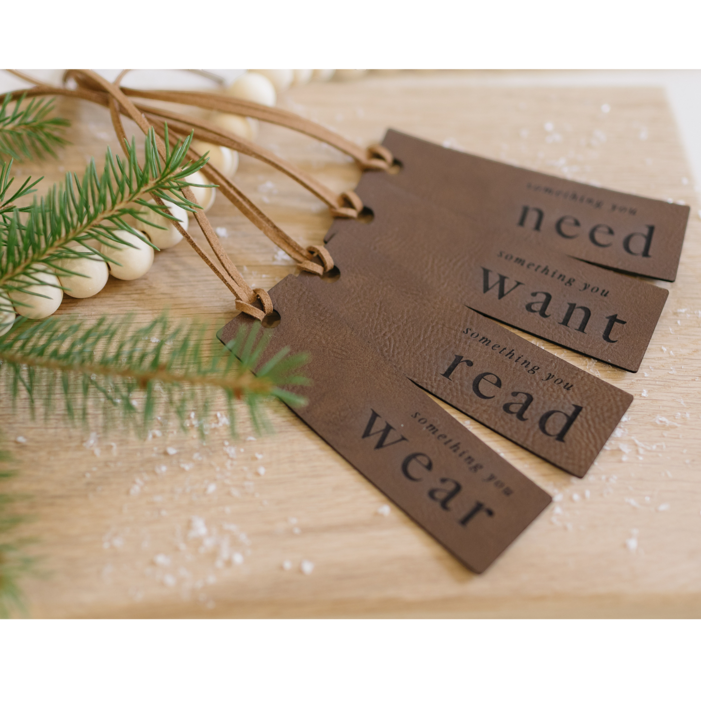 Leatherette Mindful Gifting Tags Set of 4, Reusable Gift Tags, Vegan Leather Gift Tag, Sustainable Gift Wrap, Want, Need, Read, Wear