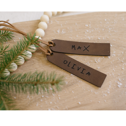 Kid's Writing Leatherette Stocking Tag