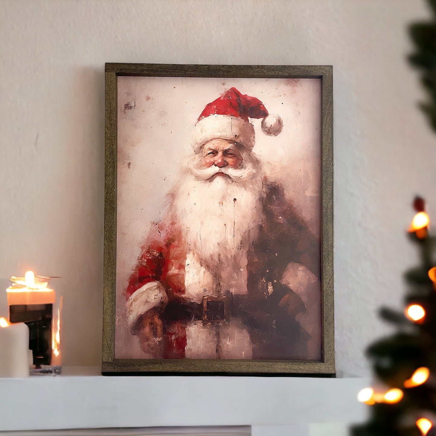 Vintage Oil Painting Santa Sign