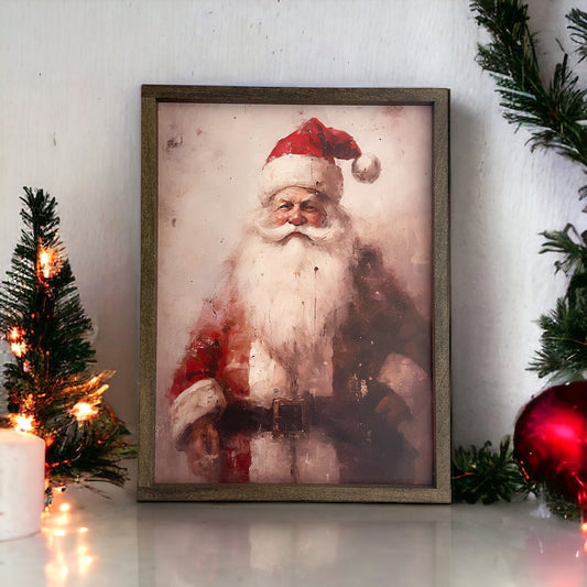 Vintage Oil Painting Santa Sign