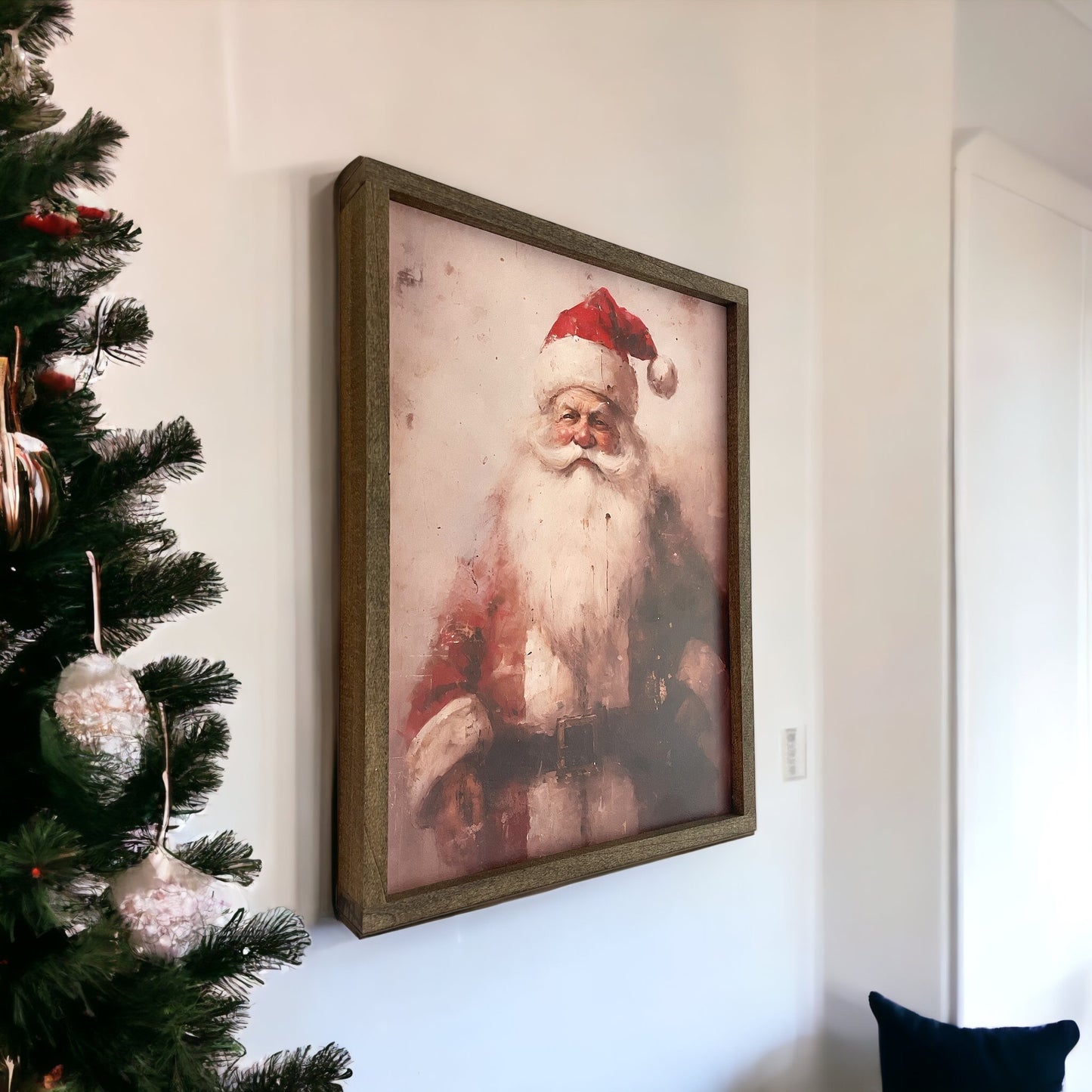 Vintage Oil Painting Santa Sign