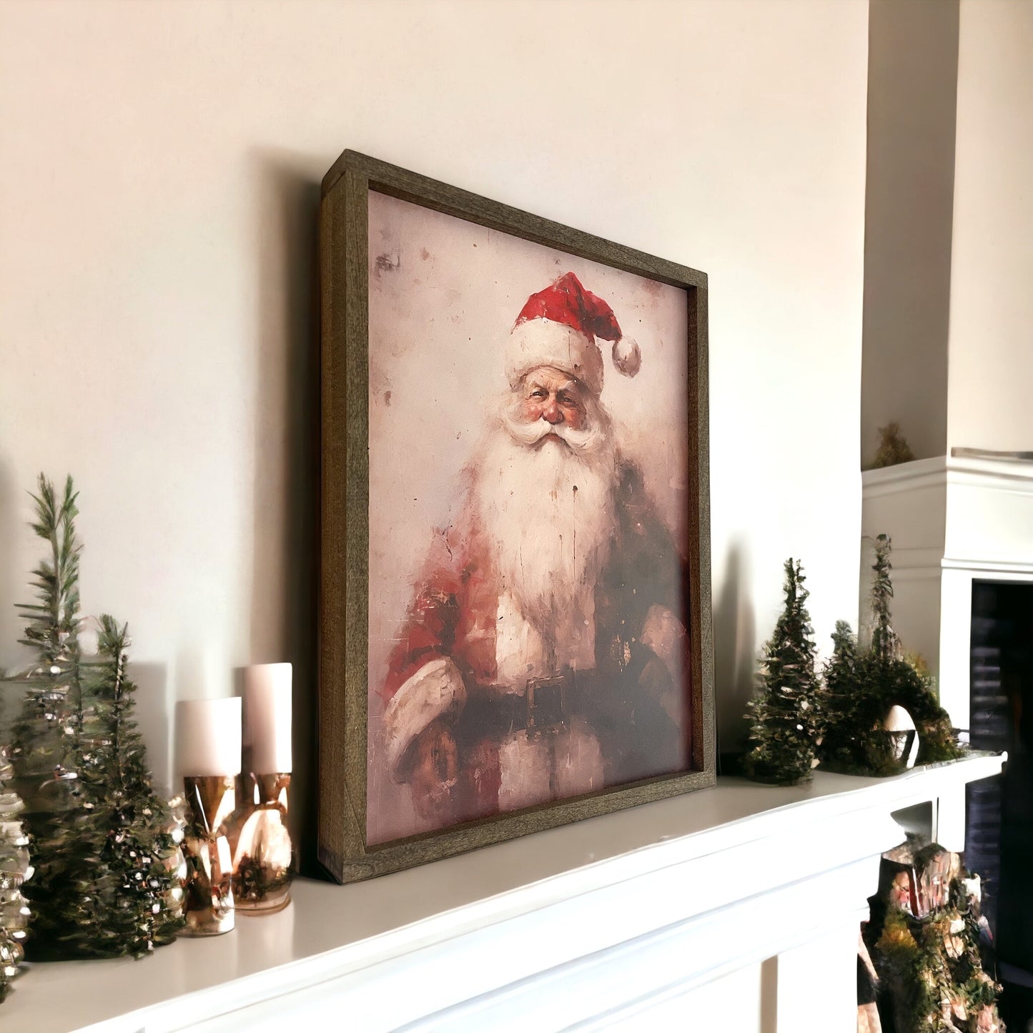Vintage Oil Painting Santa Sign