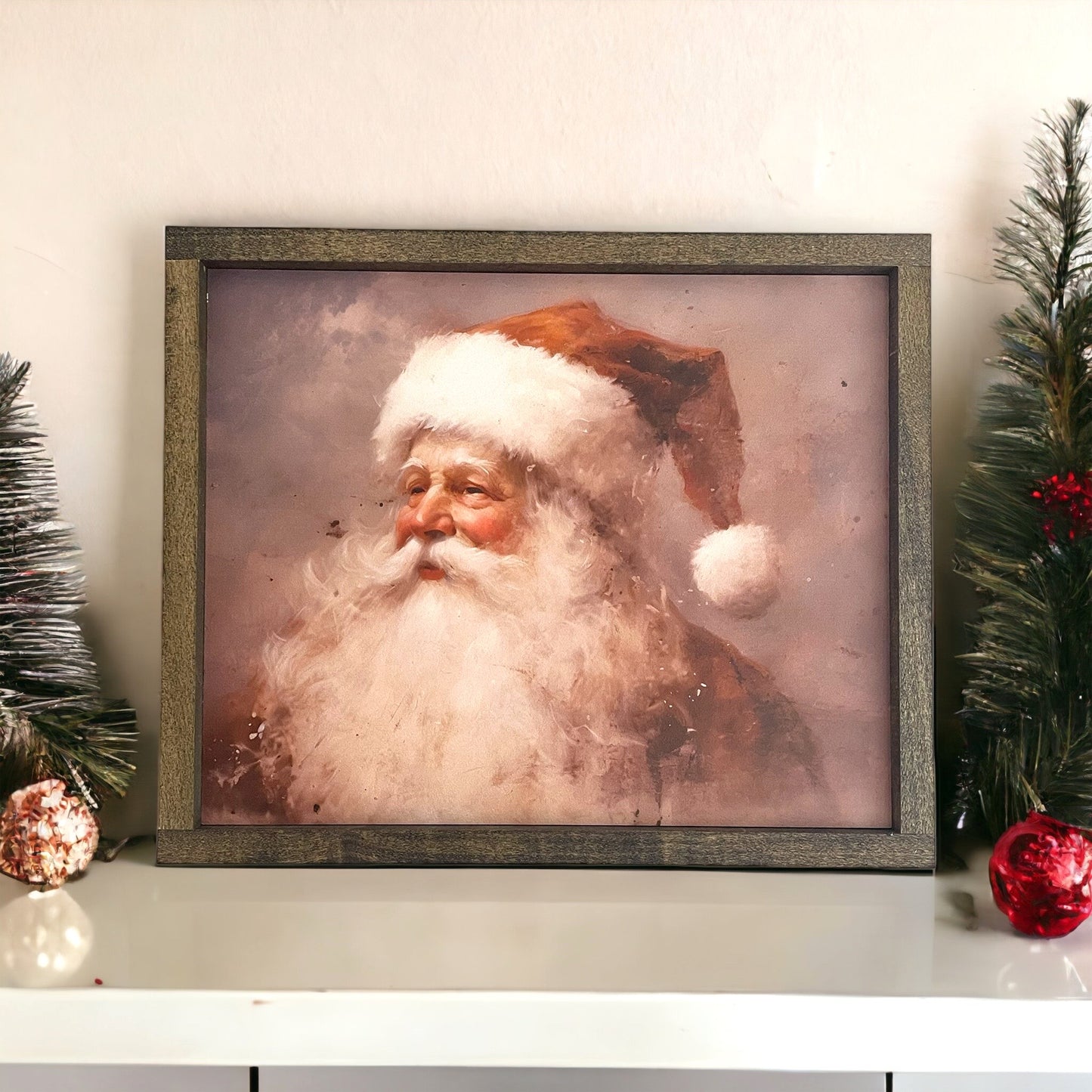 Vintage Oil Painting Santa Sign