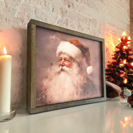 Vintage Oil Painting Santa Sign