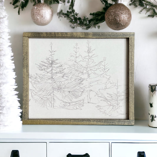 Vintage Christmas Tree Sketch Sign
