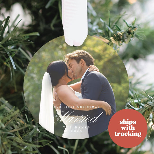 Our First Christmas Married Photo Ornament