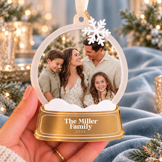 Gold Custom Snow Globe Family Photo Ornament
