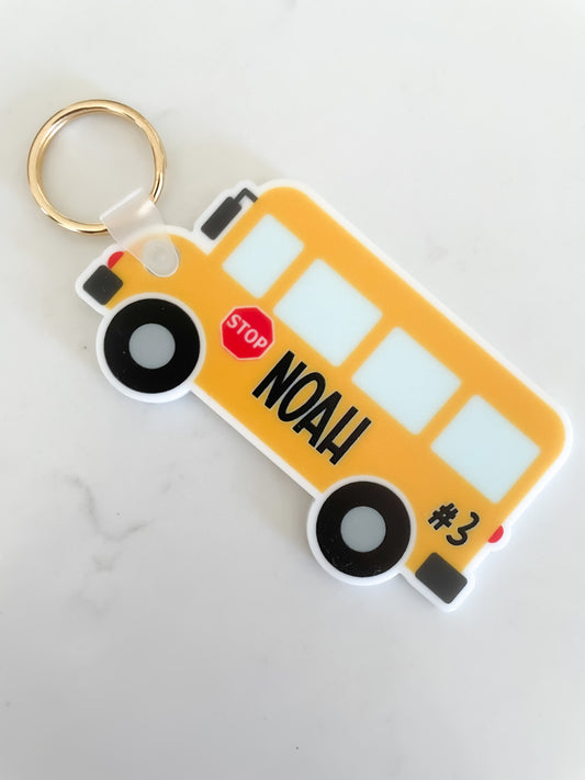 Custom Name Backpack Bus Keychain
