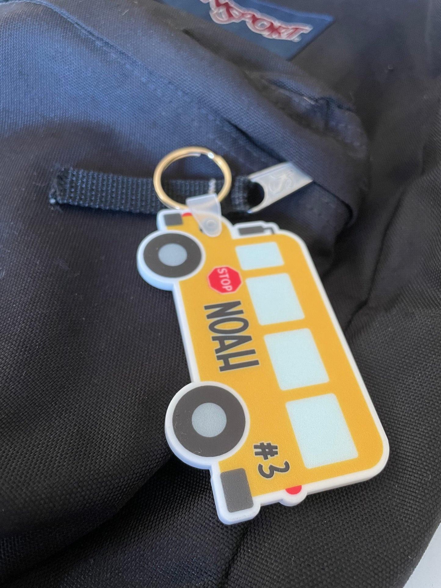 Custom Name Backpack Bus Keychain
