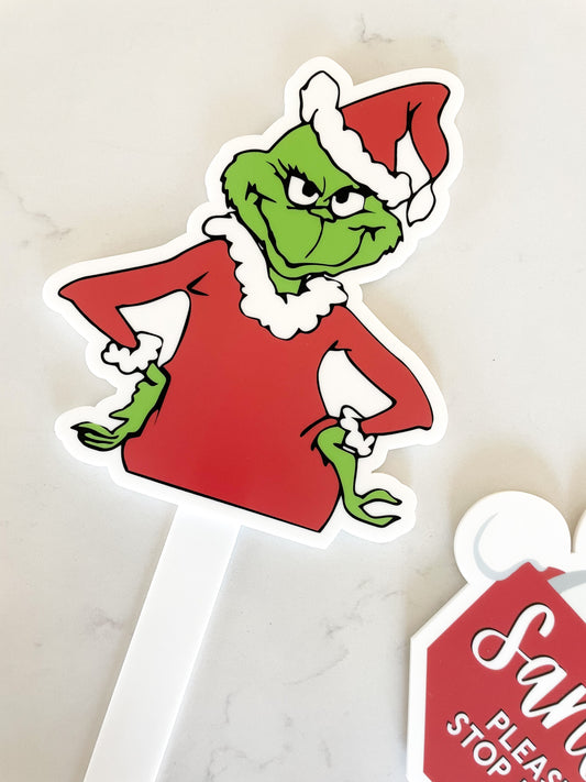 Grinch Planter Sign