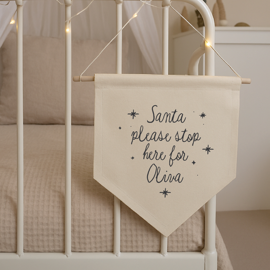 Custom Santa Please Stop Here Canvas Banner