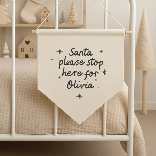 Custom Santa Please Stop Here Canvas Banner