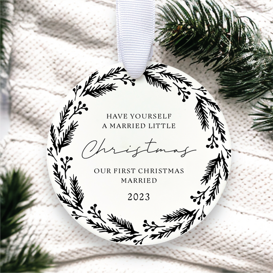 Generic Our First Christmas Married 2023 Ornament | Custom Newlywed Christmas Ornament | Mr and Mrs | Wedding Christmas Gift | Clear Glass Ornament