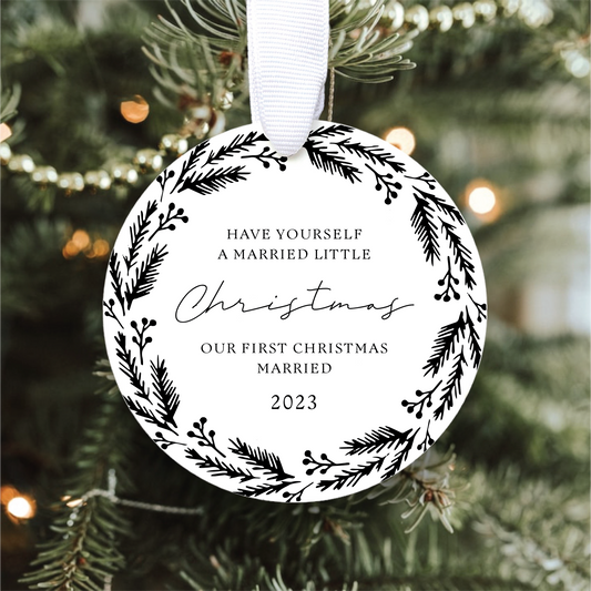 Generic Our First Christmas Married 2023 Ornament | Custom Newlywed Christmas Ornament | Mr and Mrs | Wedding Christmas Gift | Clear Glass Ornament