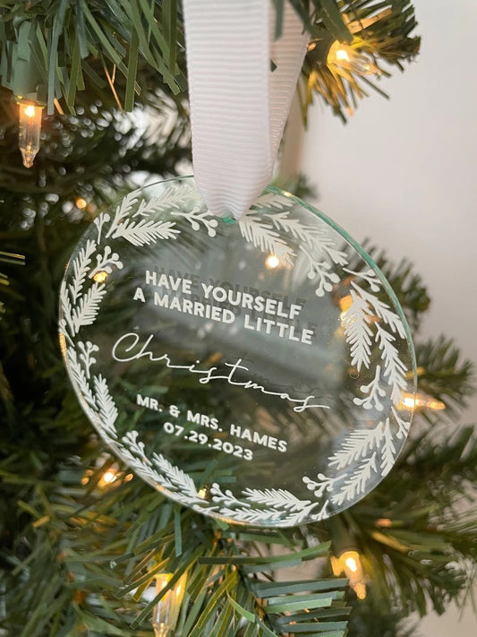 Our First Christmas Married 2023 Ornament | Custom Newlywed Christmas Ornament | Mr and Mrs | Wedding Christmas Gift | Clear Glass Ornament