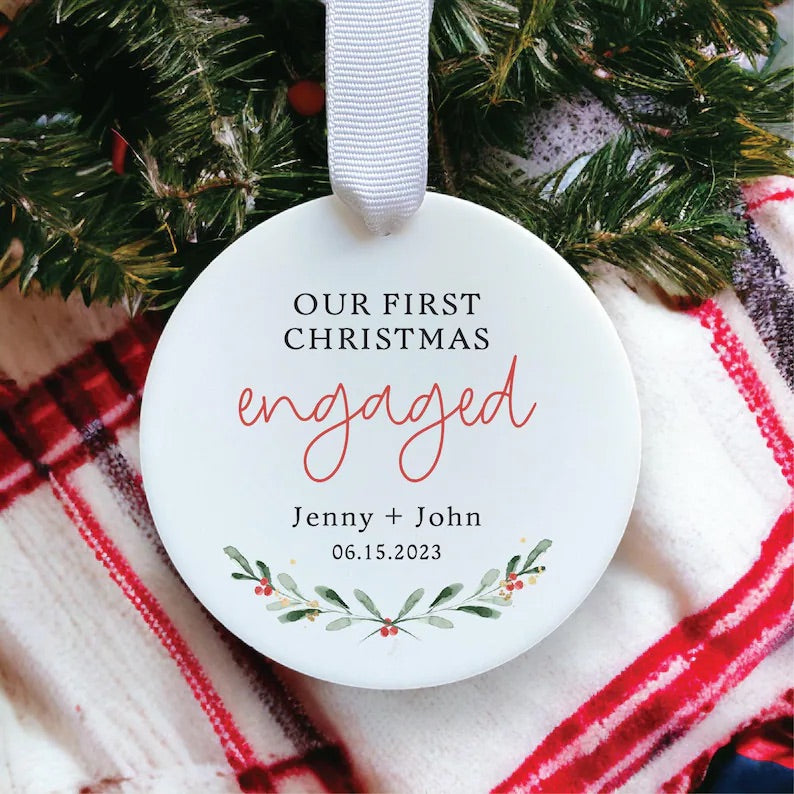 Custom Our First Christmas Engaged Ornament 2023 | Personalized Engagement Ornament | Christmas Ornament | Custom Engagement Ornament