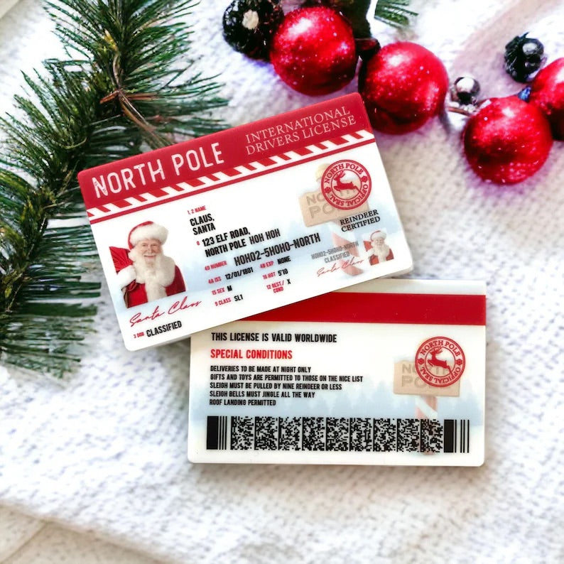 Santa's Drivers License | Santa Claus Sleigh License | Santa Lost License | Santa Physical Product |