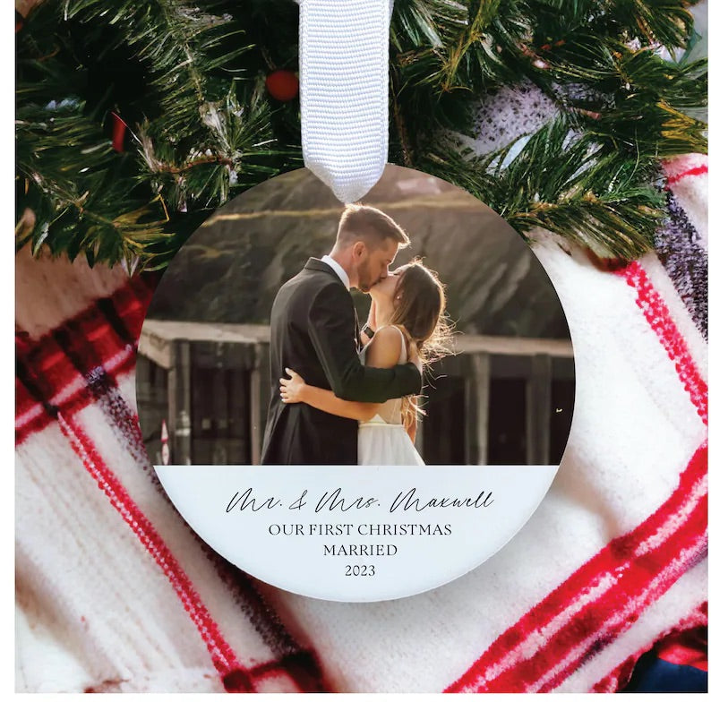 Our First Christmas Married 2023 Ornament |  Custom Newlywed Christmas Ornament | Wedding Christmas Gift | Custom Photo Ornament