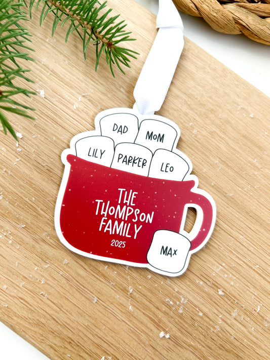 Personalized Hot Chocolate Marshmallow Family Name Ornament