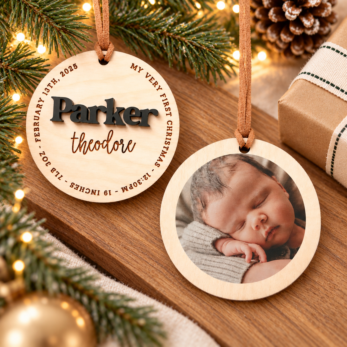 Custom Baby's First Christmas Wooden Ornament