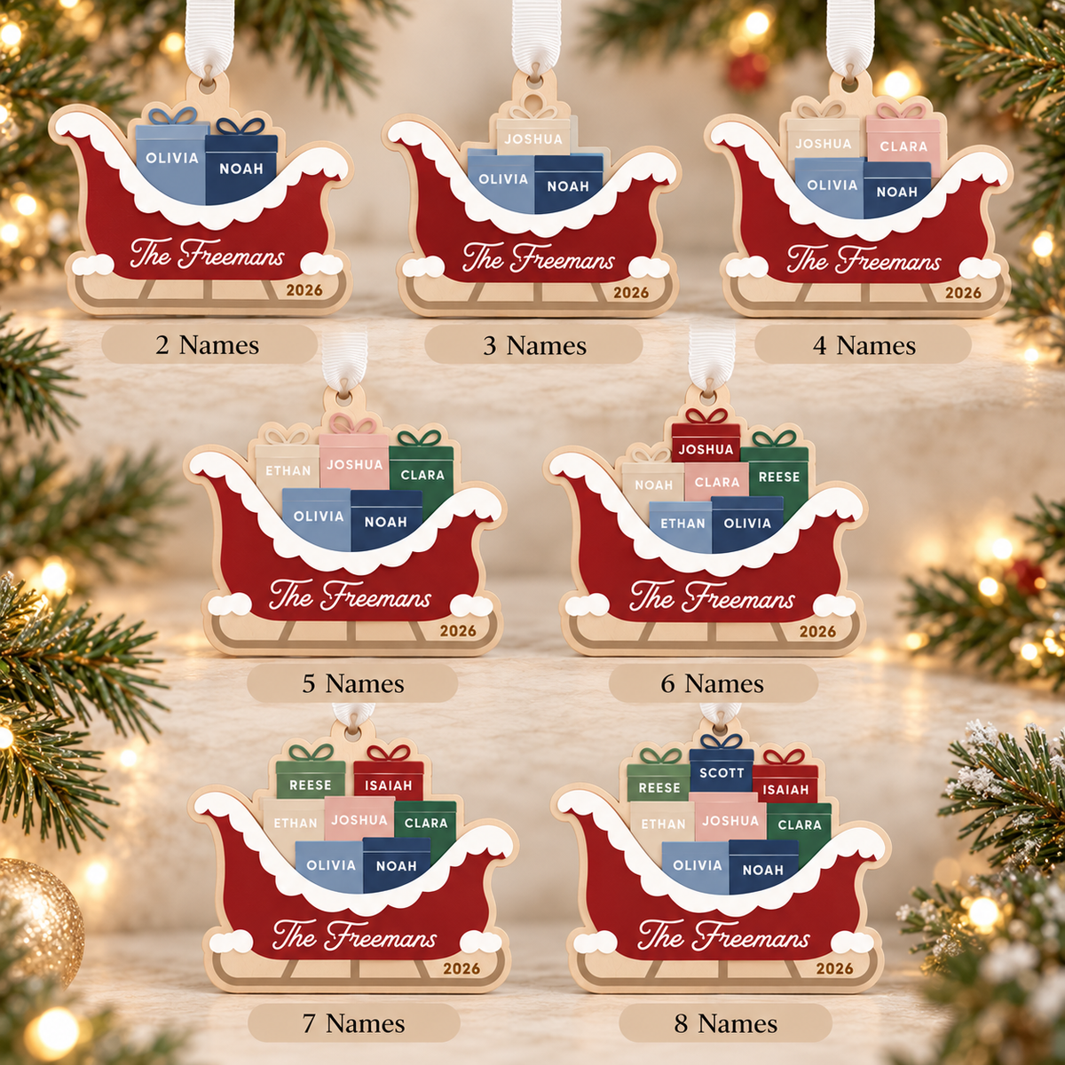Personalized Family Christmas Sleigh Ornament