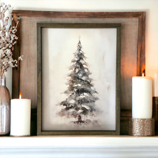 Vintage Oil Painting Christmas Tree Sign