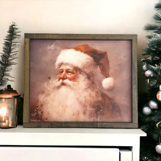 Vintage Oil Painting Santa Sign