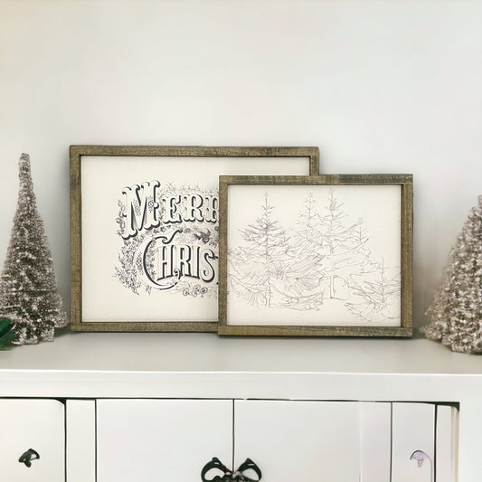 Vintage Christmas Tree Sketch Sign