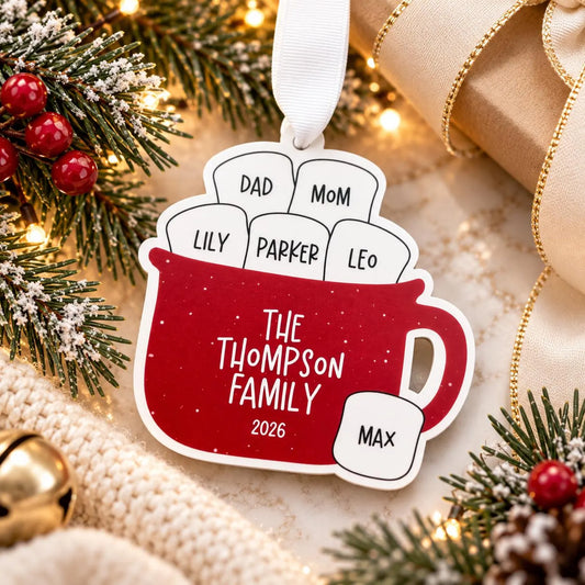 Personalized Hot Chocolate Marshmallow Family Name Ornament