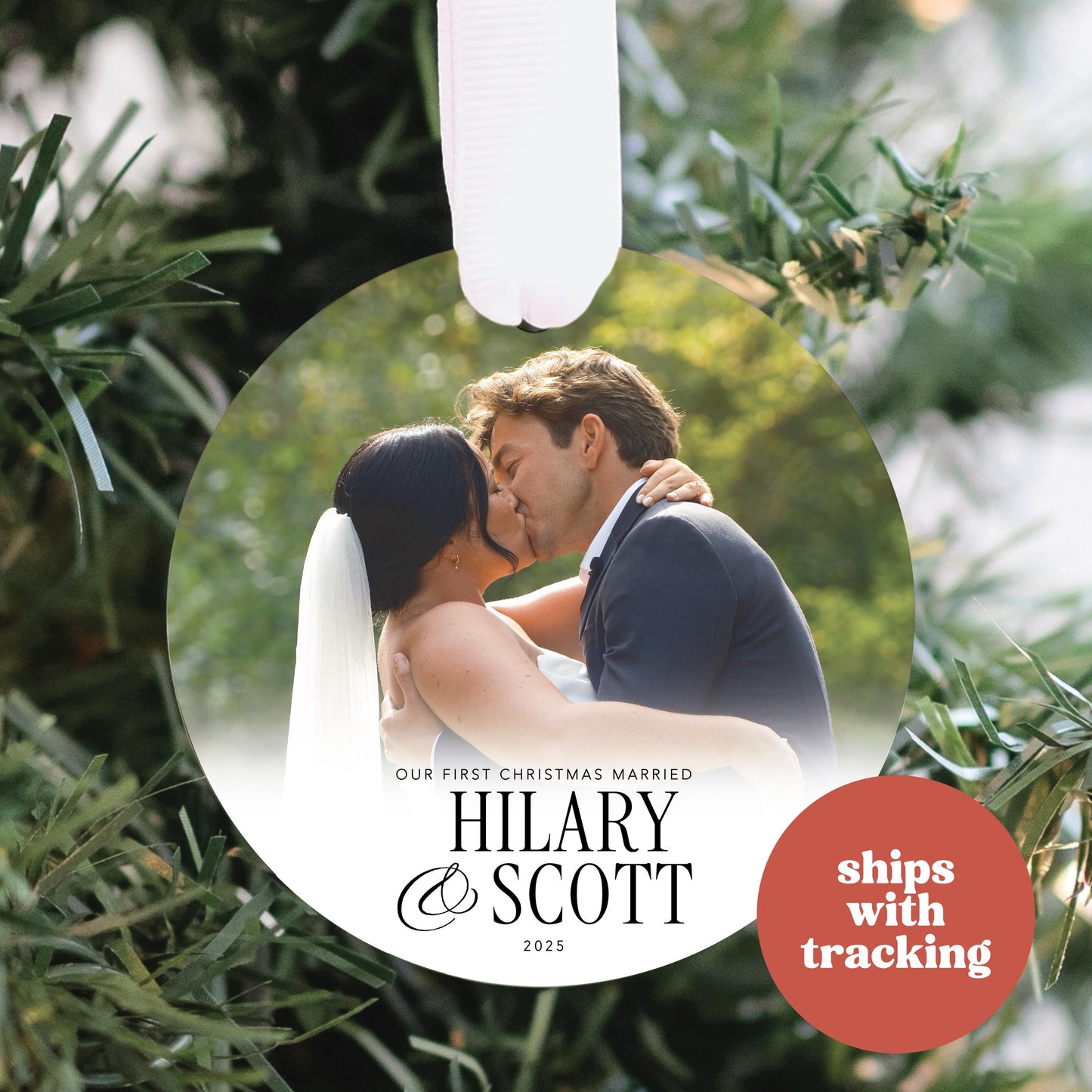 Custom Our First Christmas Married Photo Ornament
