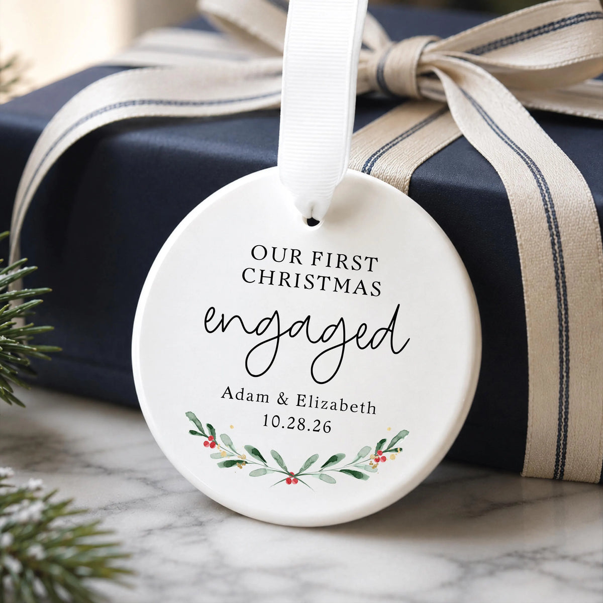 Custom our First Christmas Engaged Ornament