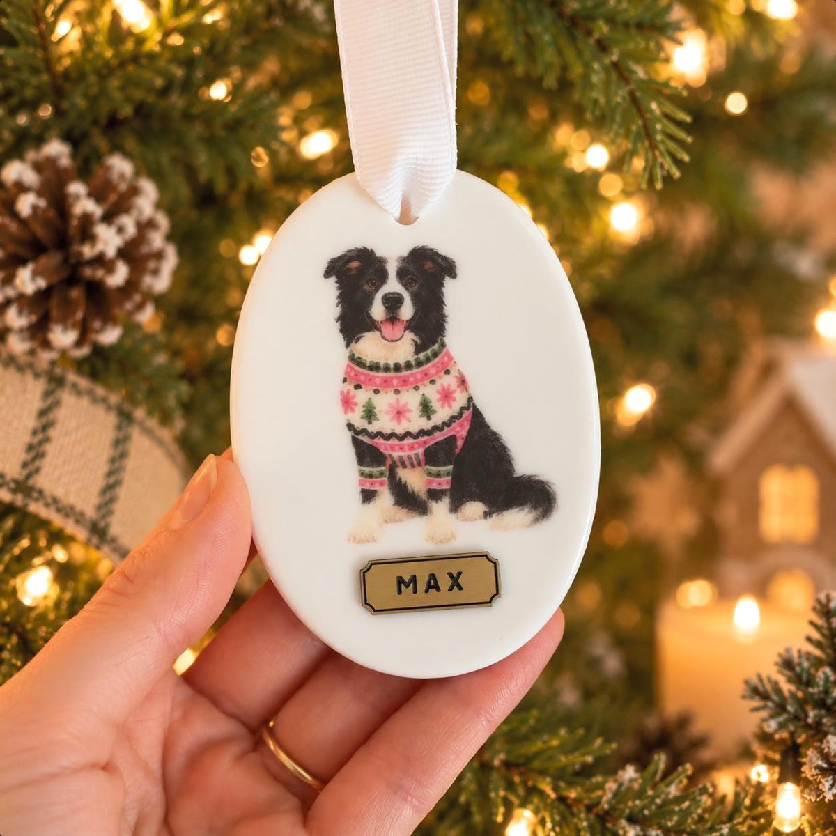 Ceramic Pet in a Sweater Oval Ornament