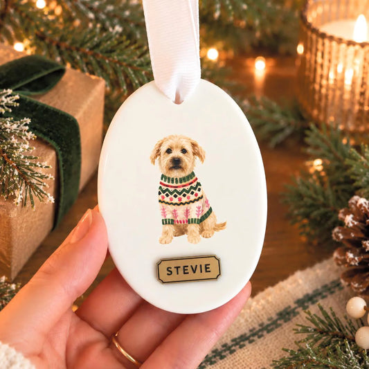 Ceramic Pet in a Sweater Oval Ornament