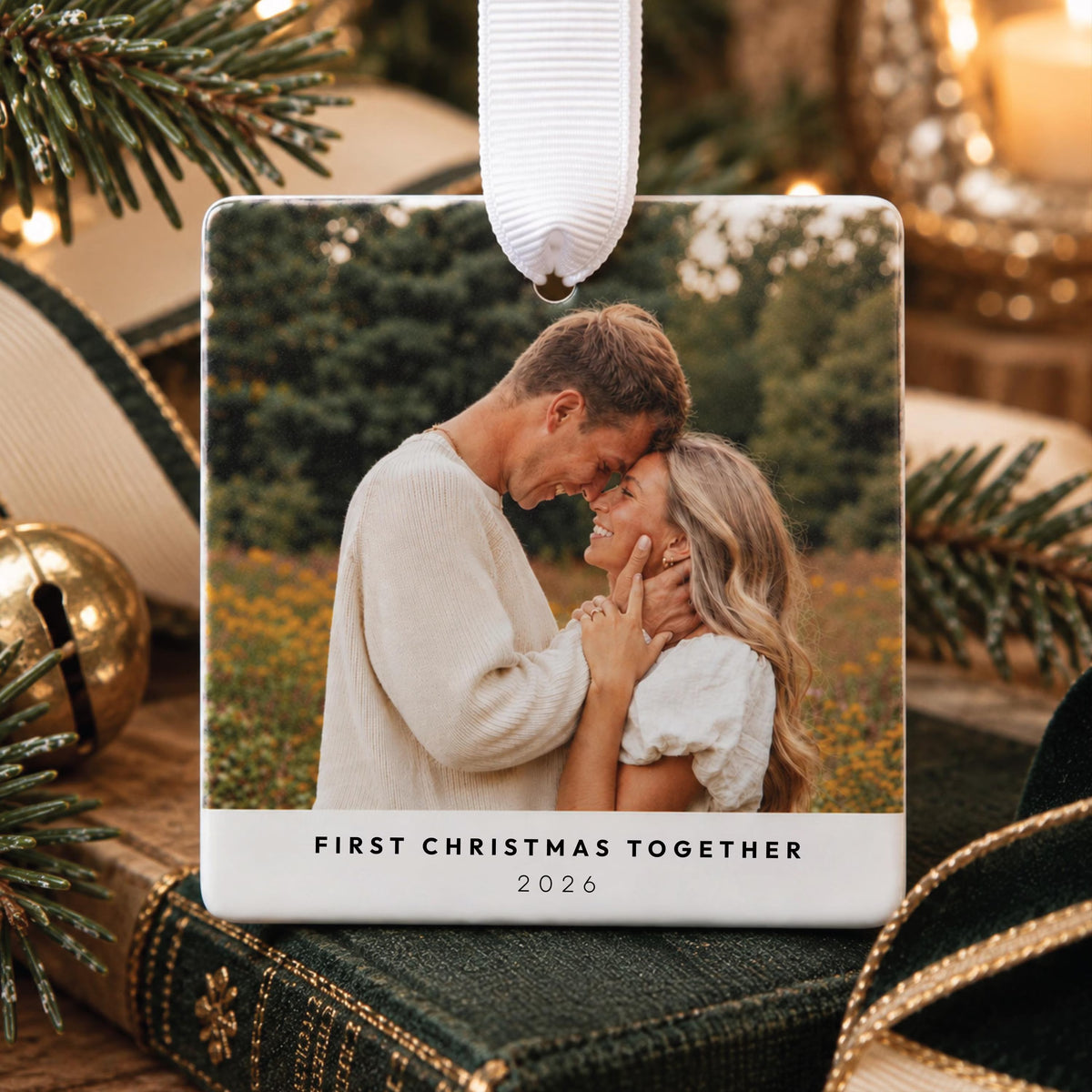 Custom First Christmas Together Photo Ceramic Ornament