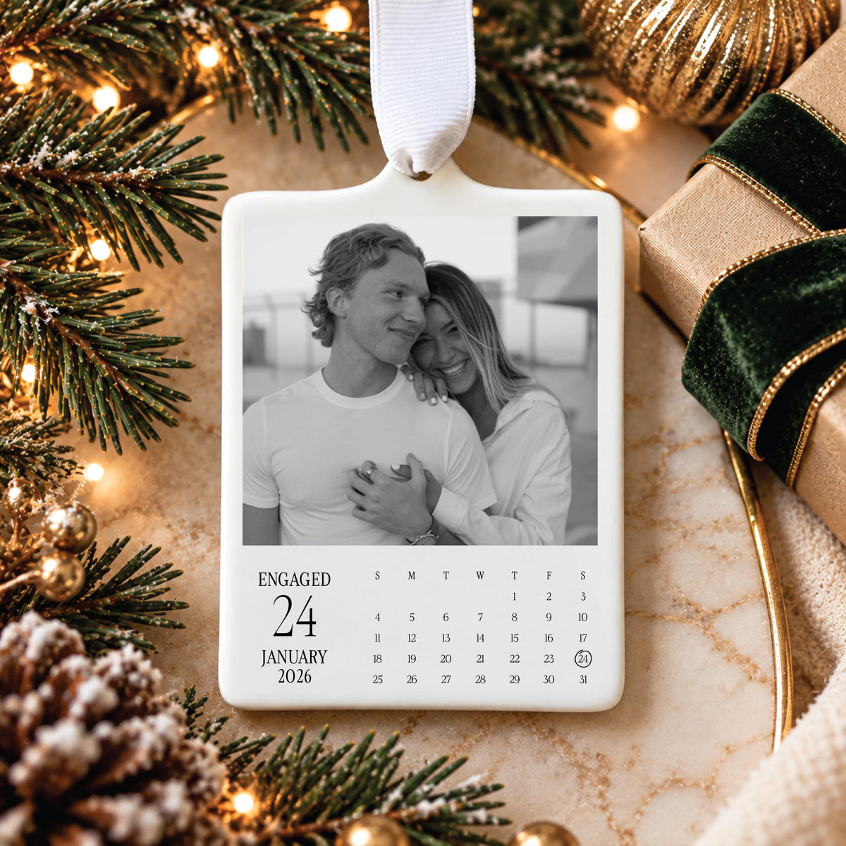 Ceramic Engagement Calendar Photo Ornament