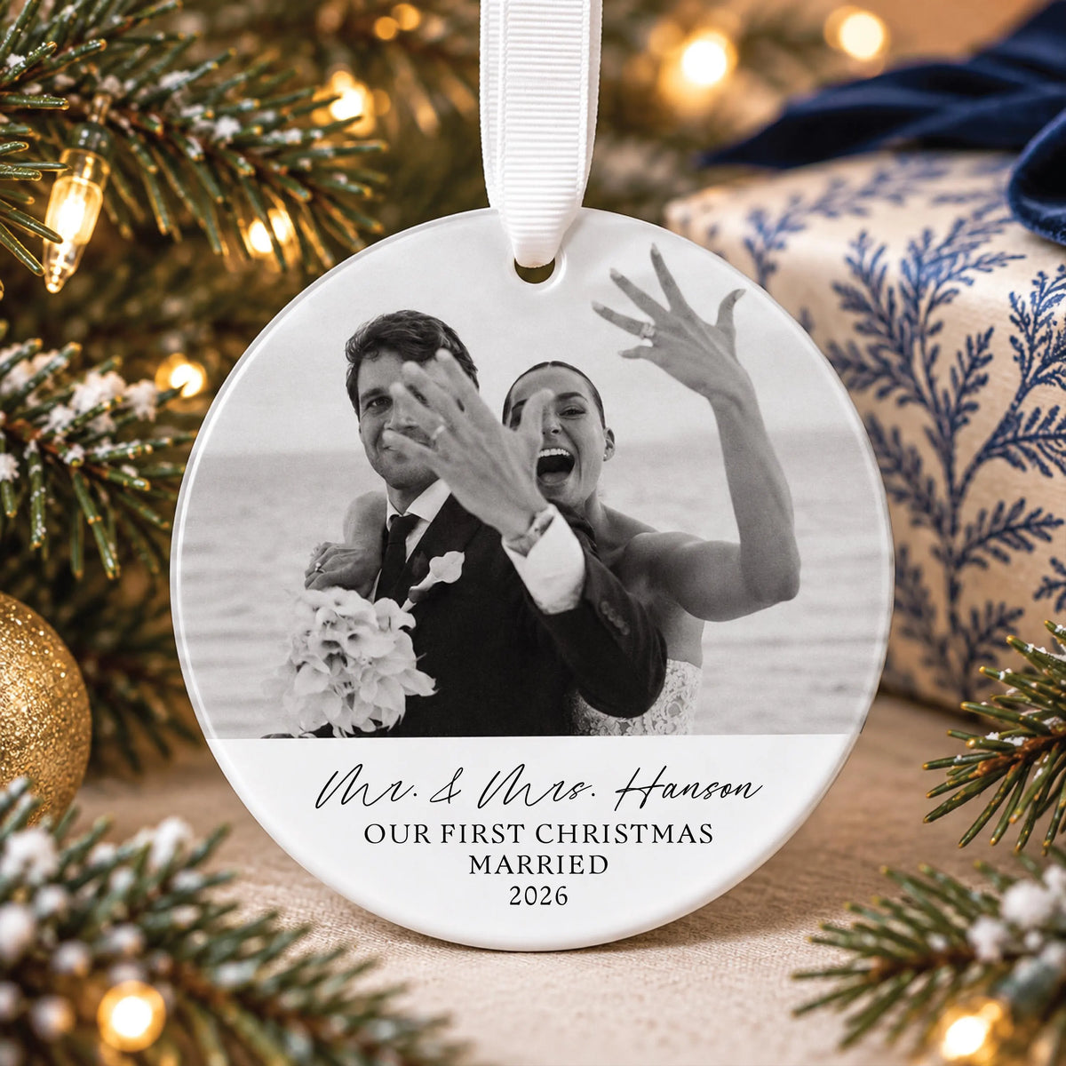 Our First Christmas Married Photo Ornament